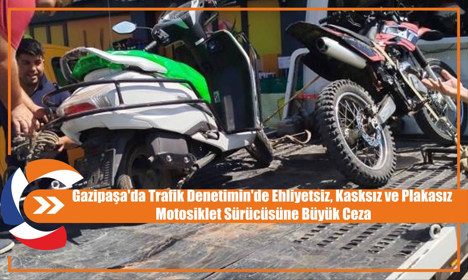 Gazipaşa'da Trafik Denetimin'de Ehliyetsiz, Kasksız ve Plakasız Motosiklet Sürücüsüne Büyük Ceza