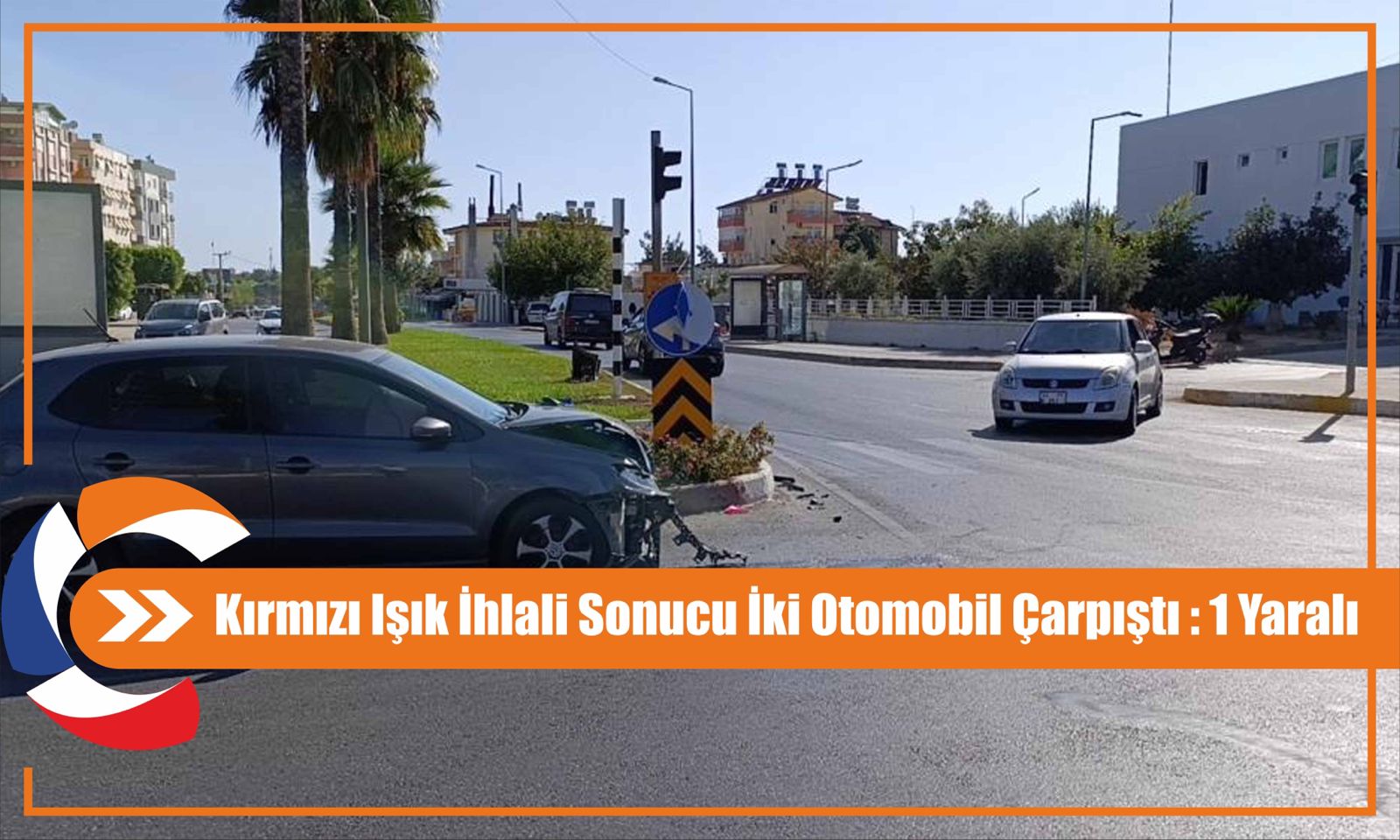 Kırmızı Işık İhlali Sonucu İki Otomobil Çarpıştı : 1 Yaralı