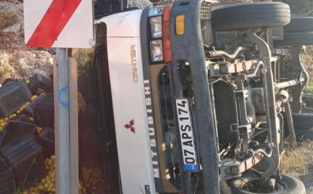 Antalya’nın Kaş ilçesinde kontrolden çıkan limon yüklü kamyonetin devrildiği kazada 1 kişi yaralandı.