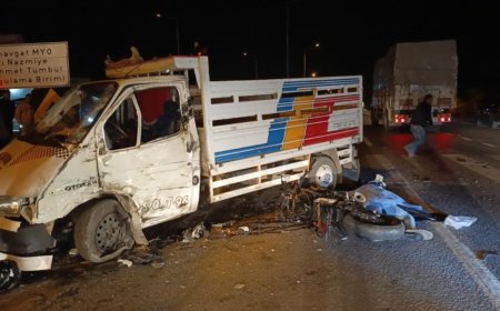 Ters yönden gelen kamyonet motosiklete çarptı: 1 ölü, 1'i ağır 2 yaralı