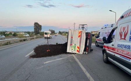 Antalya'nın Manavgat ilçesinde devrilen kamyonetteki 3 kişi yaralandı.
