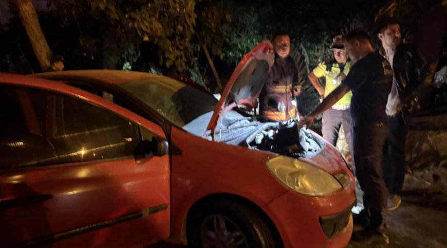Antalya'nın Gazipaşa ilçesinde park halindeki otomobil bilinmeyen bir nedenle alev aldı.
