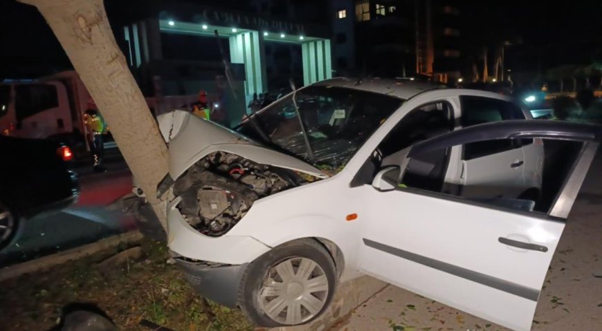 Manavgat’ta Refüjdeki Ağaca Çarpan Otomobil Sürücüsü Yaralandı