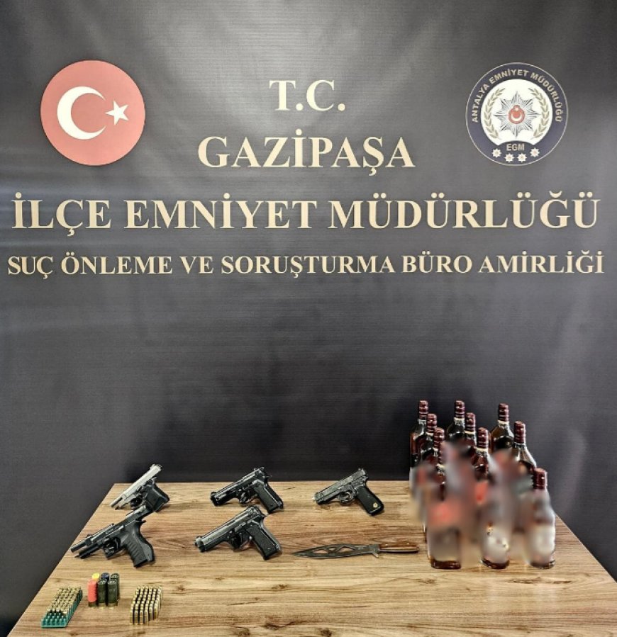 Gazipaşa’da Asayiş Operasyonu: Silah, Fișek ve Kaçak Alkol Yakalandı