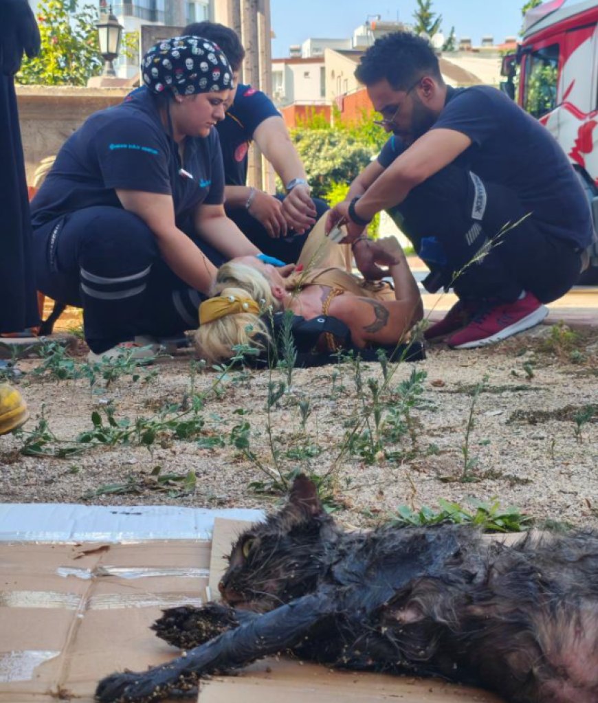 Antalya’da Evde Çıkan Yangında Kedi Alevlerin Arasından Kurtarıldı