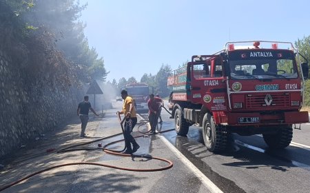 Alanya dönüş yolunda otomobil alev aldı! Yangın ormanlık alana sıçradı