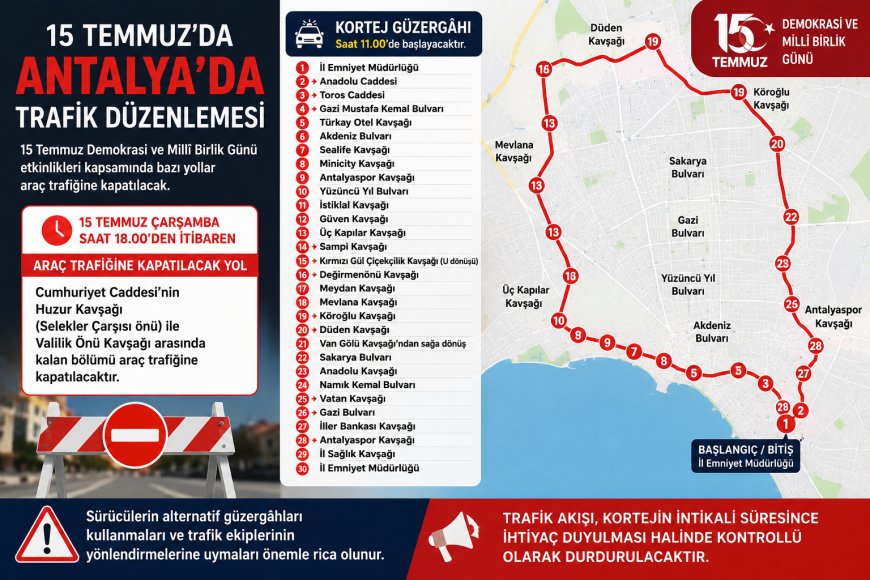15 Temmuz’da Antalya’da Trafik Düzenlemesi: Bazı Yollar Kapatılacak