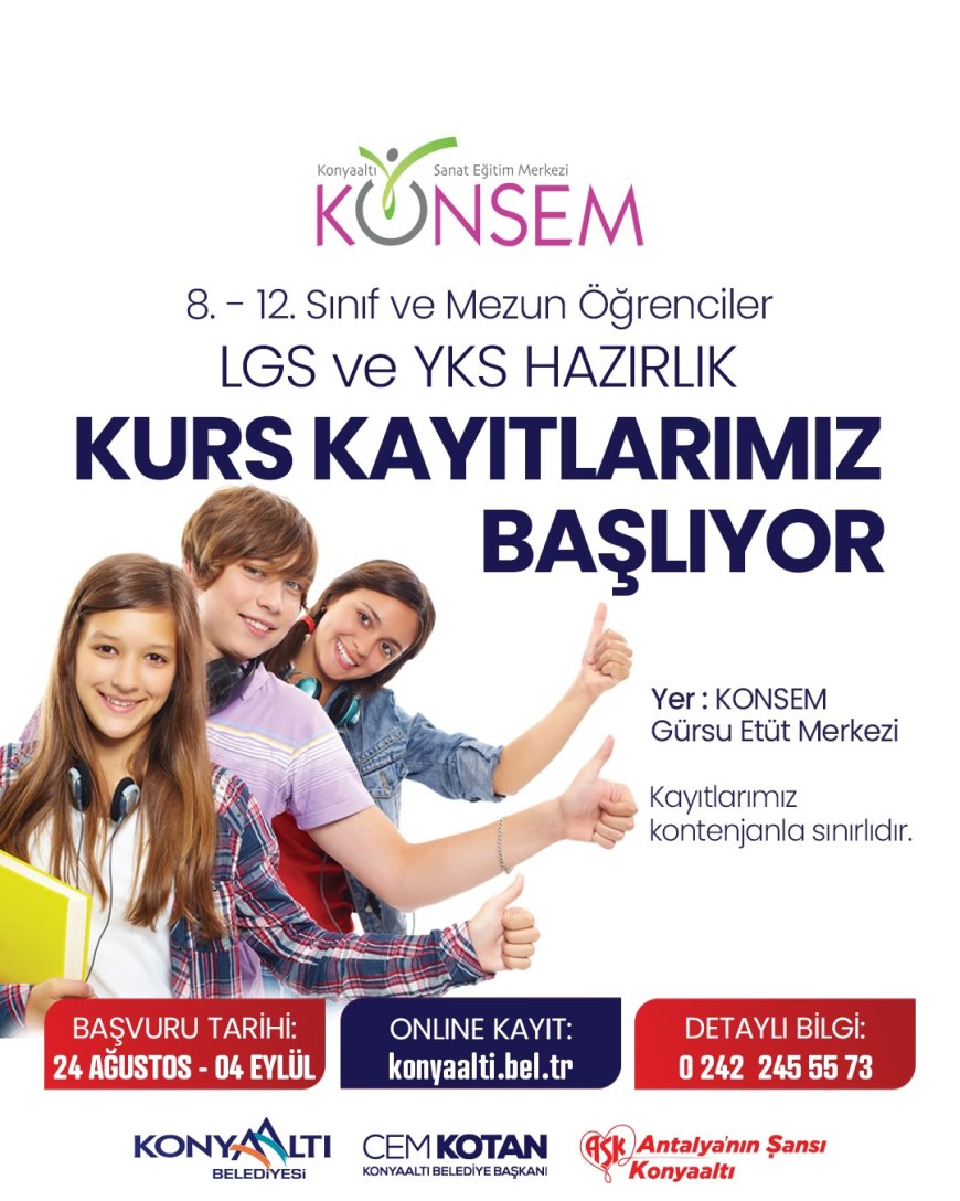Konyaaltı’nda LGS ve YKS İçin Ücretsiz Kurs Kayıtları Başlıyor.