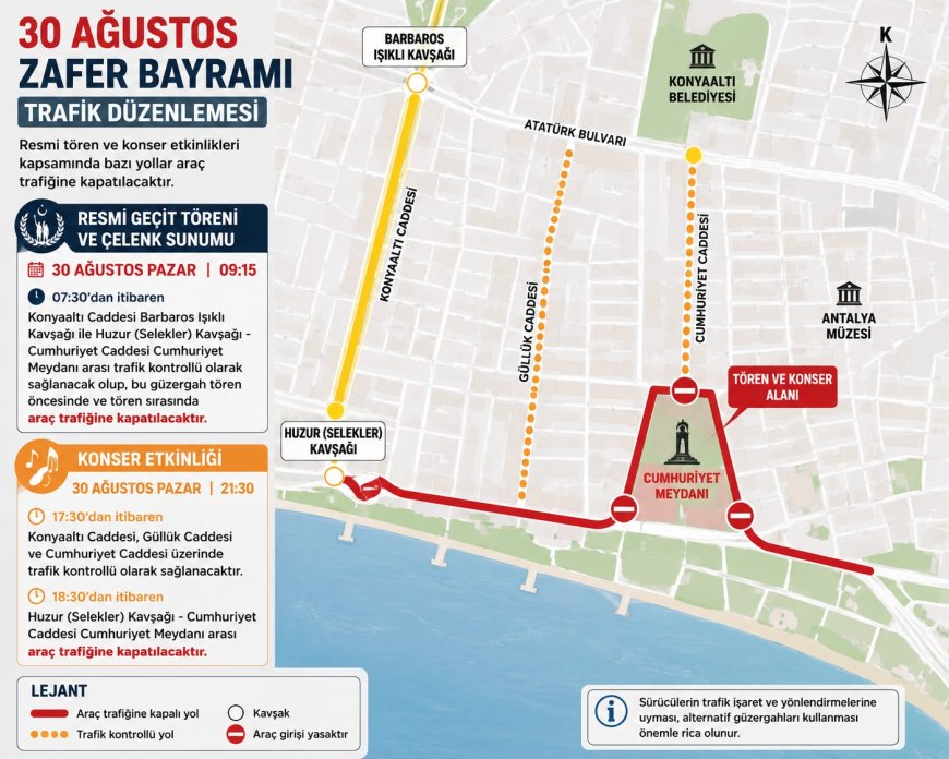 30 Ağustos’ta Antalya’da Bazı Yollar Trafiğe Kapatılacak