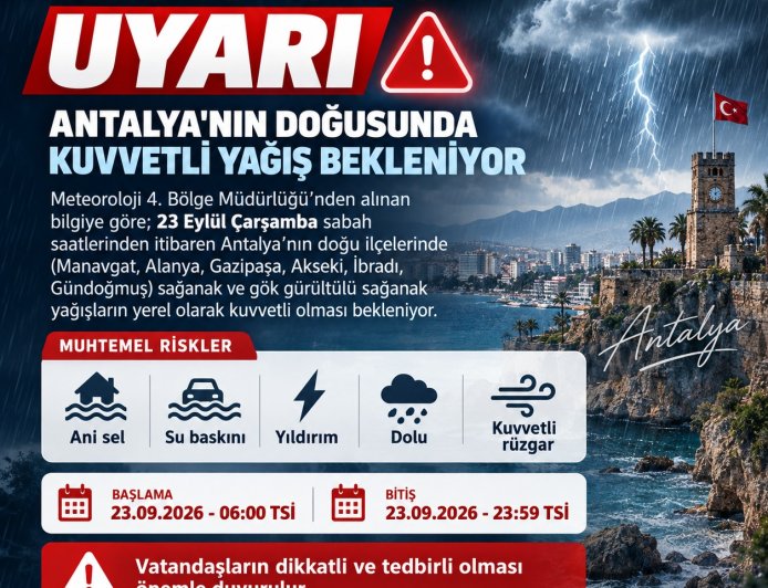 Antalya İçin Sarı Kodlu Hava Uyarısı: 6 İlçede Sağanak Yağış Bekleniyor