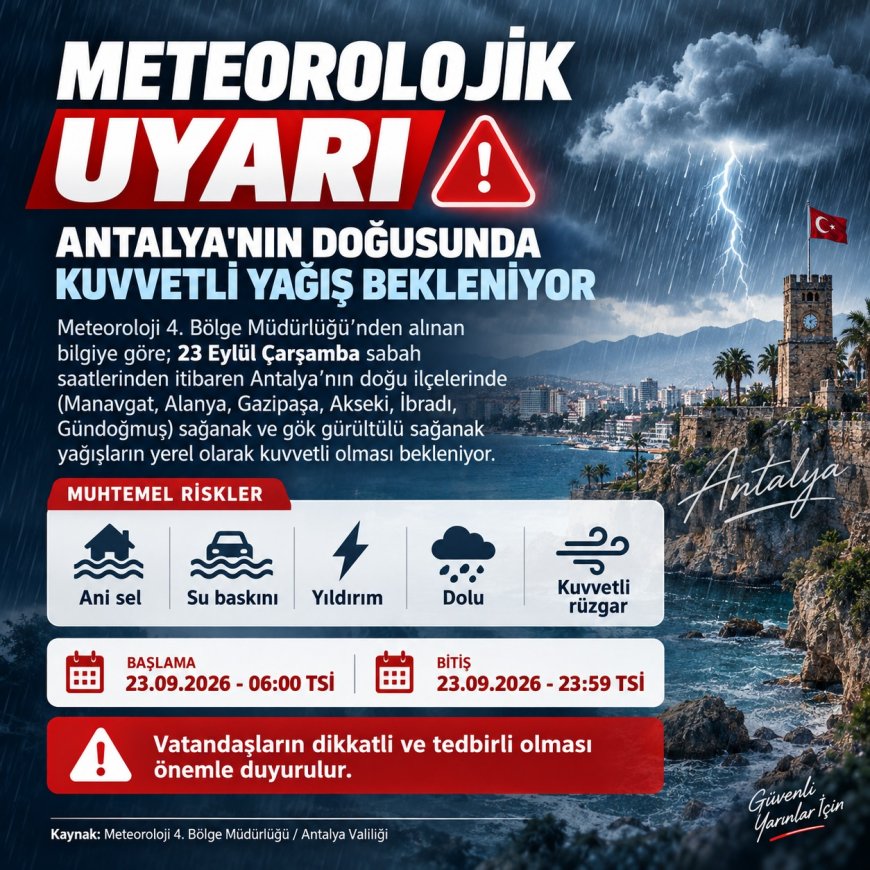Antalya İçin Sarı Kodlu Hava Uyarısı: 6 İlçede Sağanak Yağış Bekleniyor