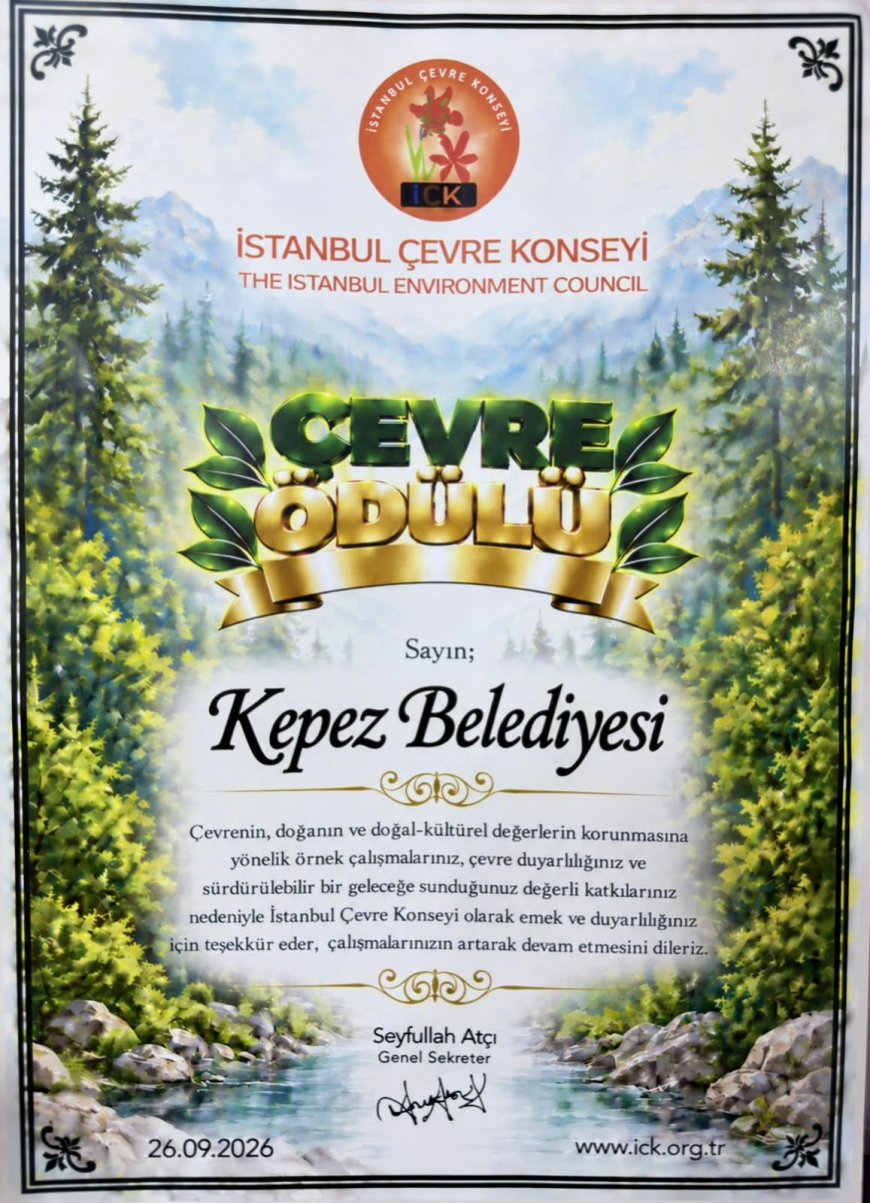 Kepez Belediyesi’nin çevre çalışmalarına “Çevre Ödülü”