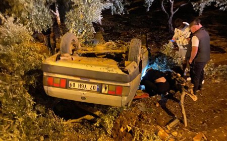 Antalya'da otomobil zeytin bahçesine uçtu: Ters dönen araçta mahsur kaldı