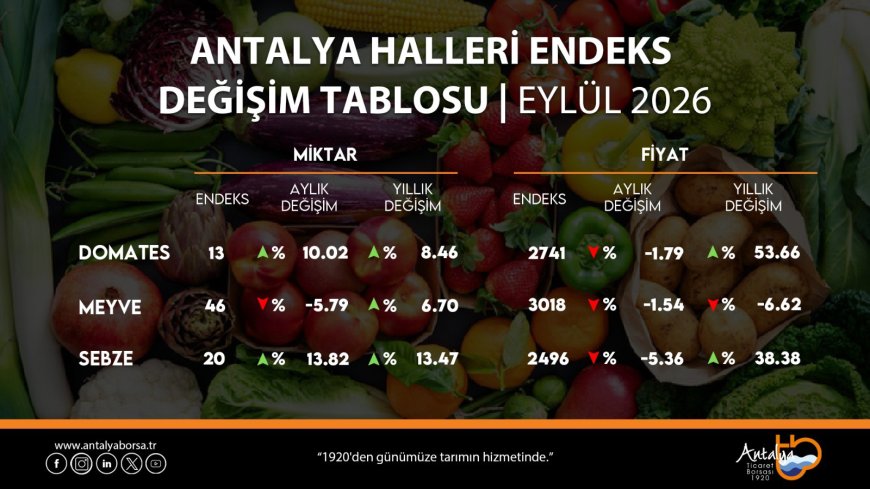 Antalya hallerinde eylül tablosu: Domates ve sebzede fiyat arttı, meyve geriledi