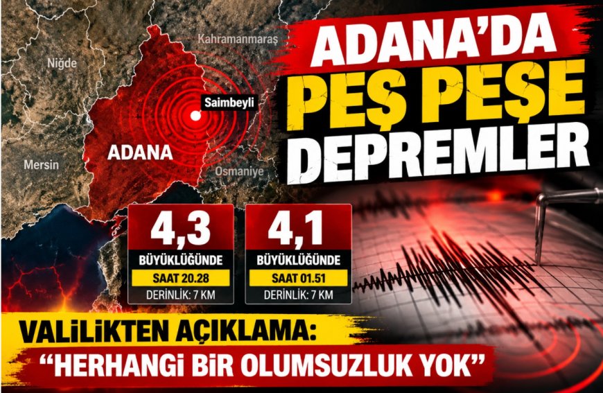 Adana peş peşe sallandı: Saimbeyli’de 4,3 ve 4,1 büyüklüğünde deprem