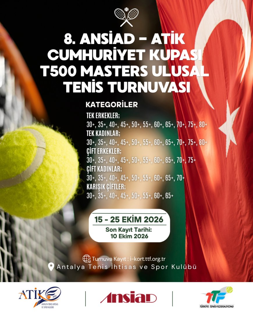 Antalya’da Cumhuriyet Kupası heyecanı başlıyor: 8. ANSİAD-ATİK Tenis Turnuvası 15 Ekim’de