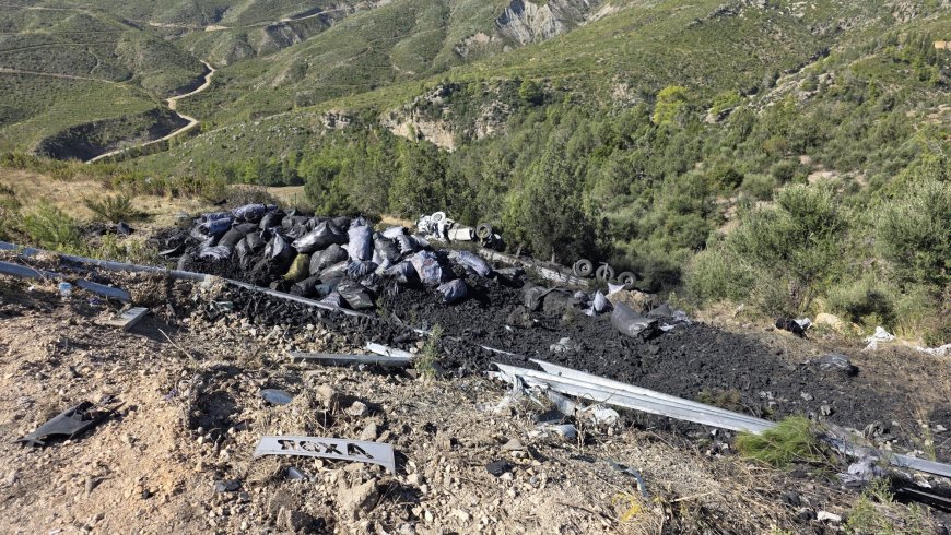 Manavgat'ta kömür yüklü TIR uçuruma yuvarlandı: 2 kişi yaralandı