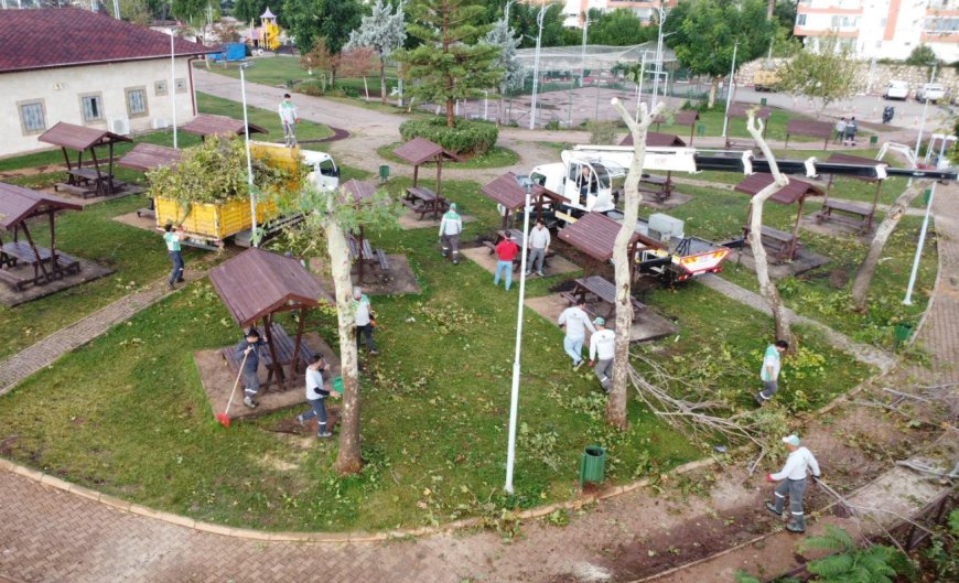 Kepez’de 4 işçinin hayatını kaybettiği hortumun ardından temizlik çalışması