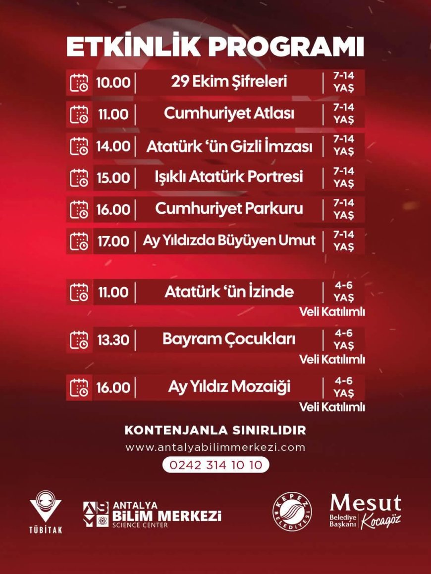 Antalya Bilim Merkezi’nde 29 Ekim’e özel ücretsiz çocuk atölyeleri